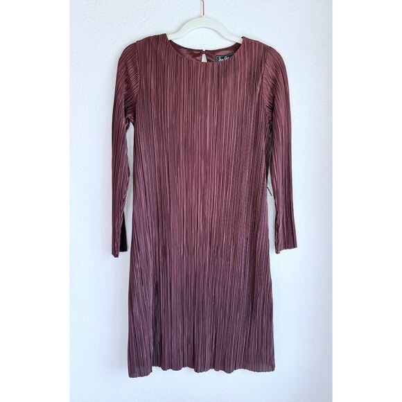 NWT Sam Edelman Long Sleeve Plisse Crinkle High Neck Burgundy Shift Dress Size 2 - Picture 5 of 12